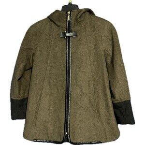 Ellen Tracy Petite Hooded Coat Wool Blend Army Green Pockets Women's Size 4P